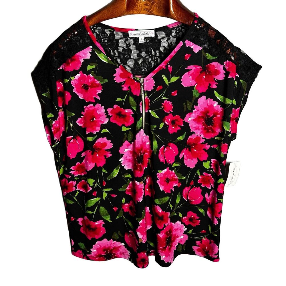 Sweet‎ Violet NWT Women’s XL Lace trim Floral Pattern Top